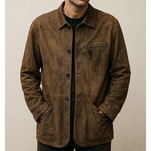 Designer GIMO'S LEATHER JACKET Men's Large Size 40‎ US Brown Suede Made in Italy